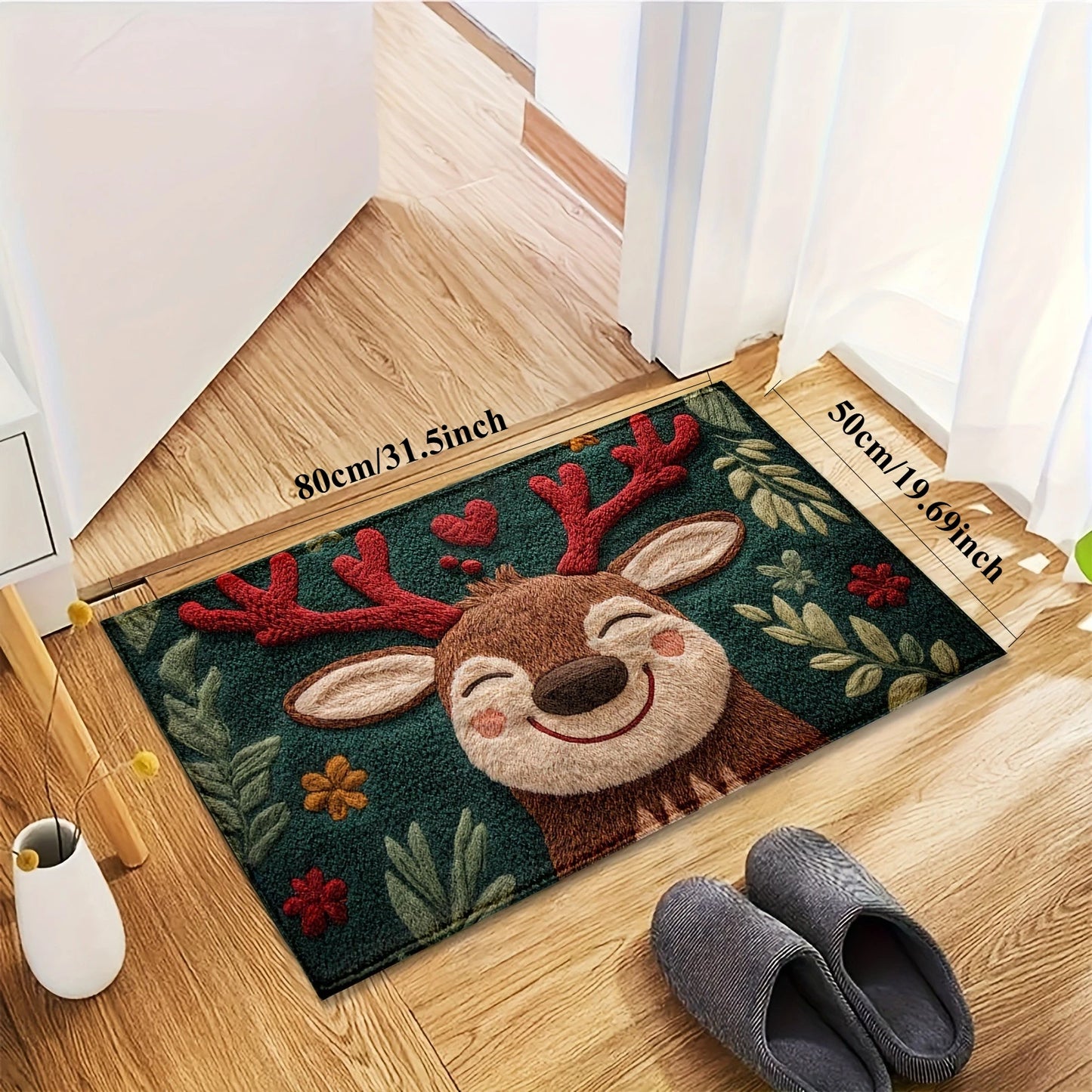 Fluffy Christmas Deer Microfiber Bath Mat - Quick-Dry & Absorbent