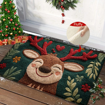 Fluffy Christmas Deer Microfiber Bath Mat - Quick-Dry & Absorbent