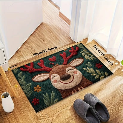 Fluffy Christmas Deer Microfiber Bath Mat - Quick-Dry & Absorbent