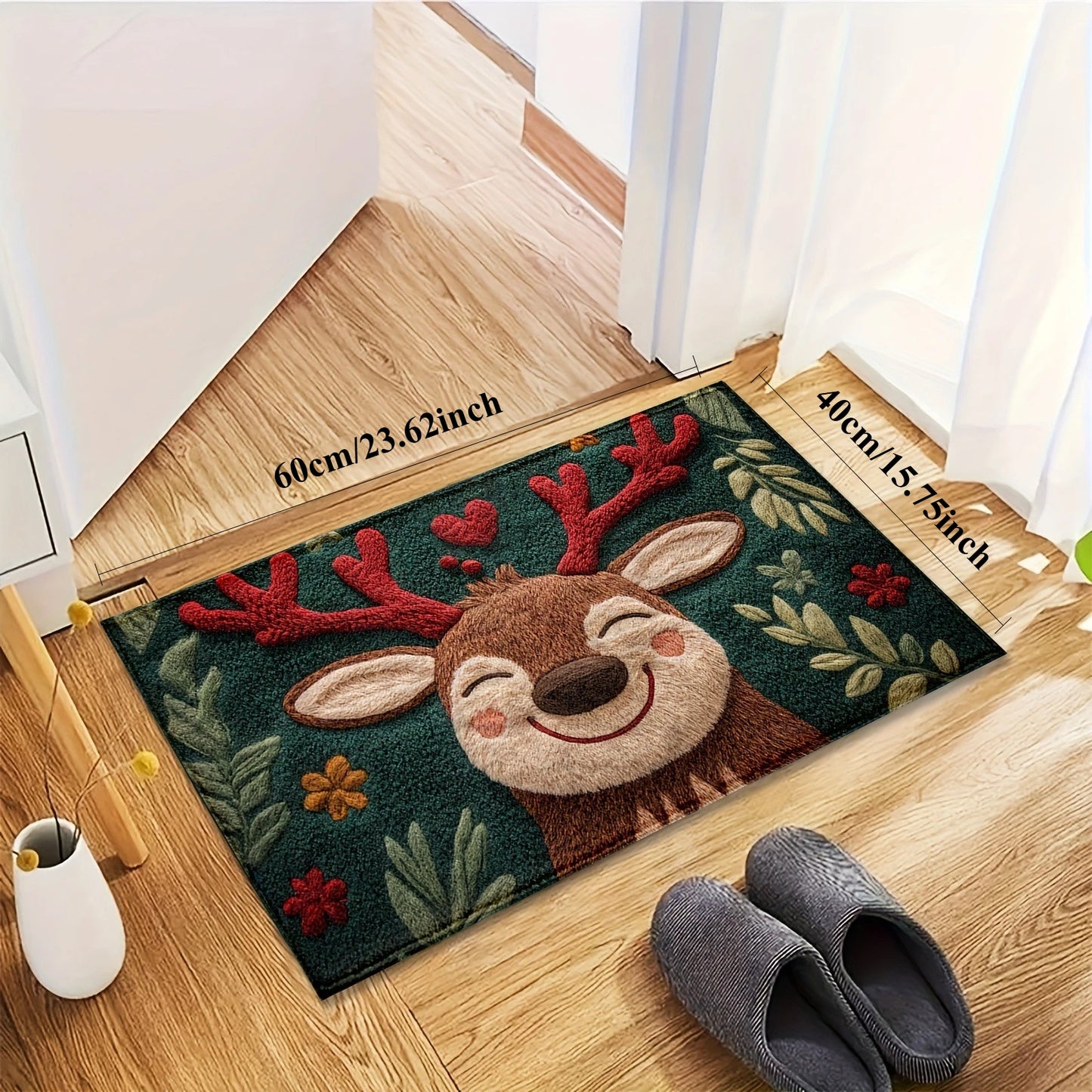 Fluffy Christmas Deer Microfiber Bath Mat - Quick-Dry & Absorbent